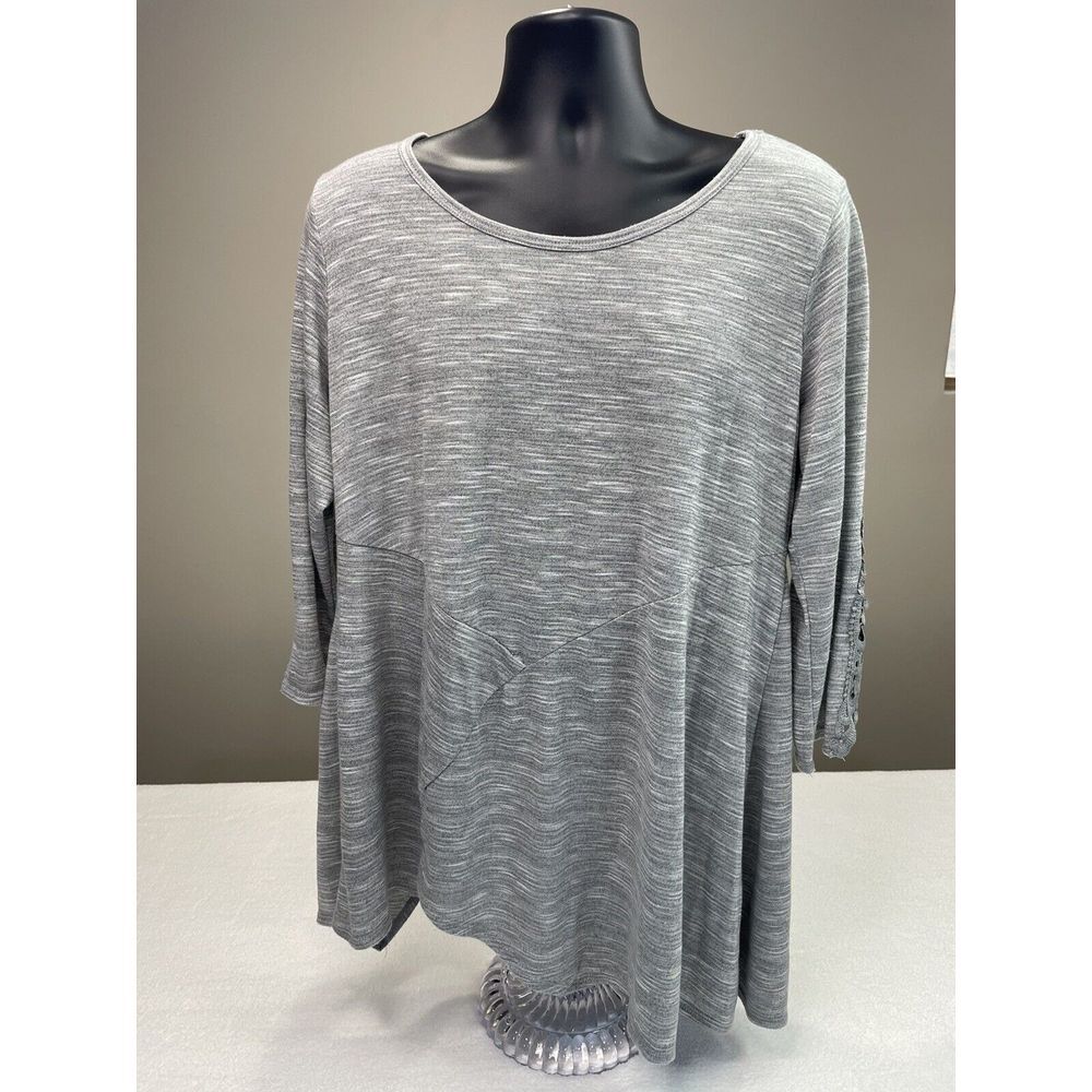 French Laundry Sweater Women 2XL Gray Scoop Neck L/S Embroidered Sleeve Fun Cozy
